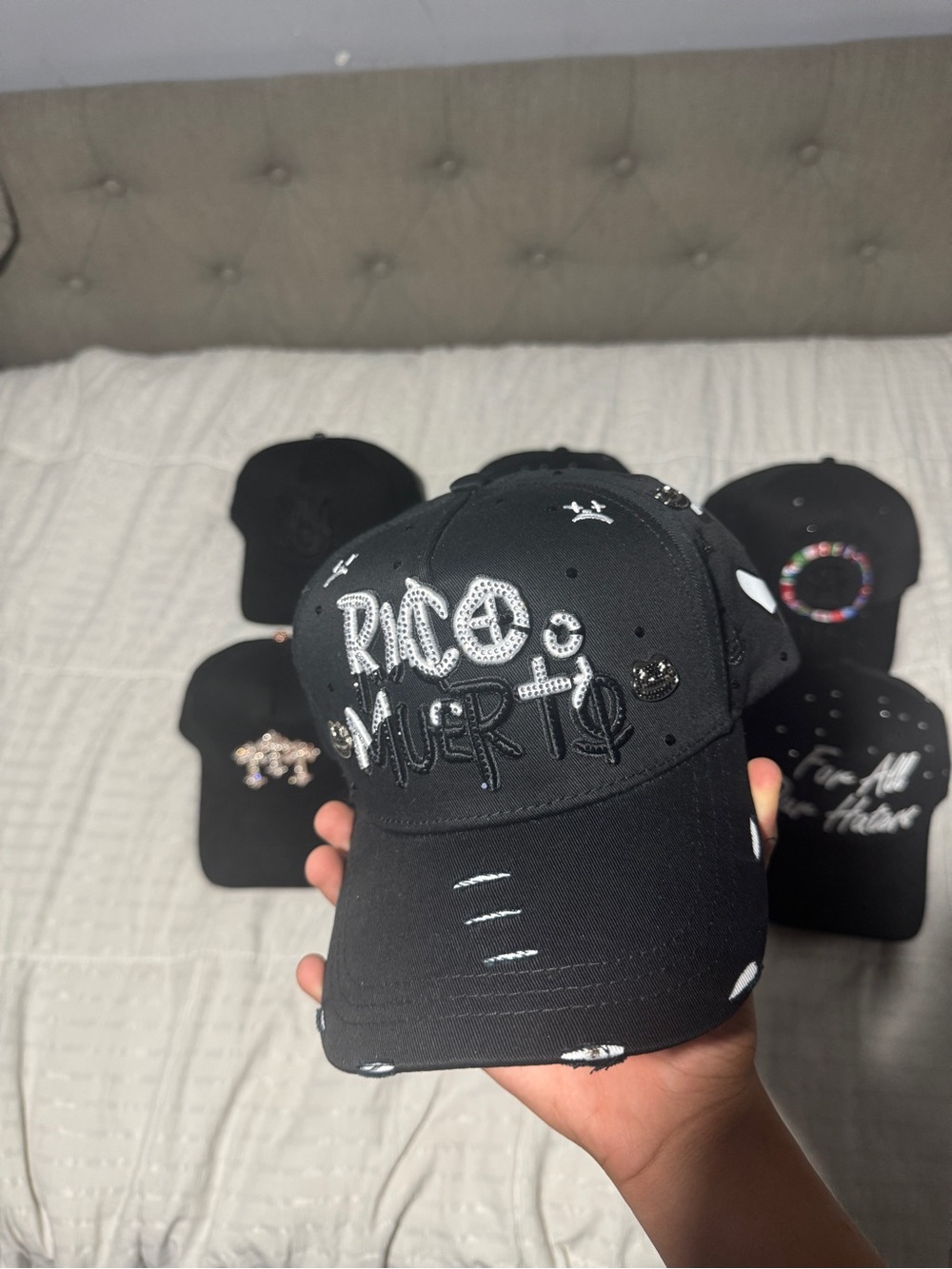 Black Embellished 'Rico Muerto' Cap